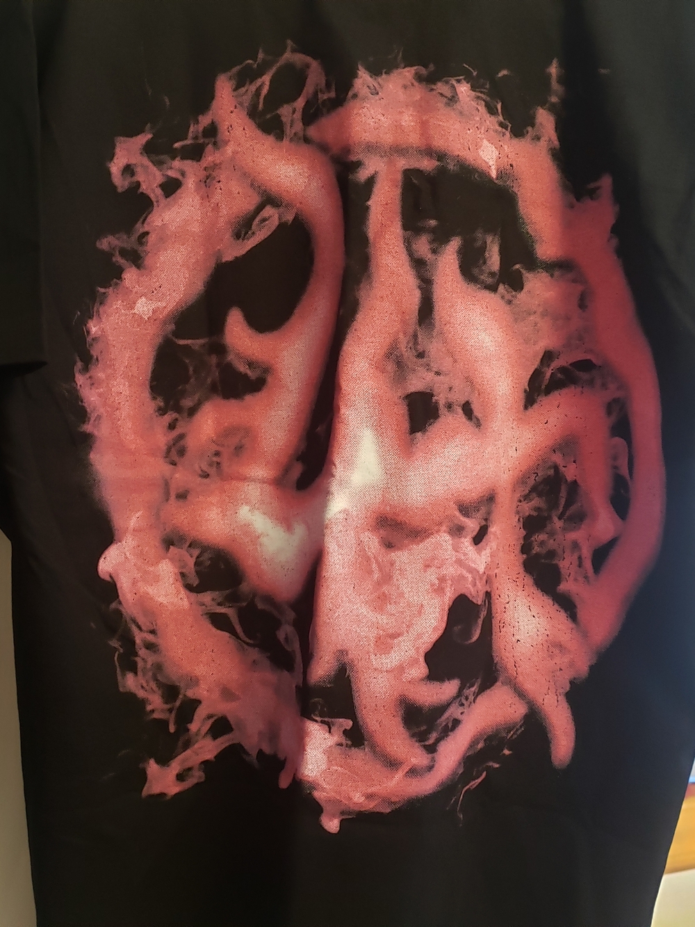 Graphic Black Tee with Pink and Blue Horror Skull Design - Picture 2 of 4